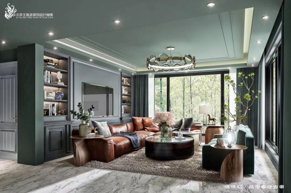 客廳窗簾裝修效果圖簡(jiǎn)約美式別墅設(shè)計(jì)，復(fù)地·灣流匯美式經(jīng)典客廳設(shè)計(jì)圖片賞析