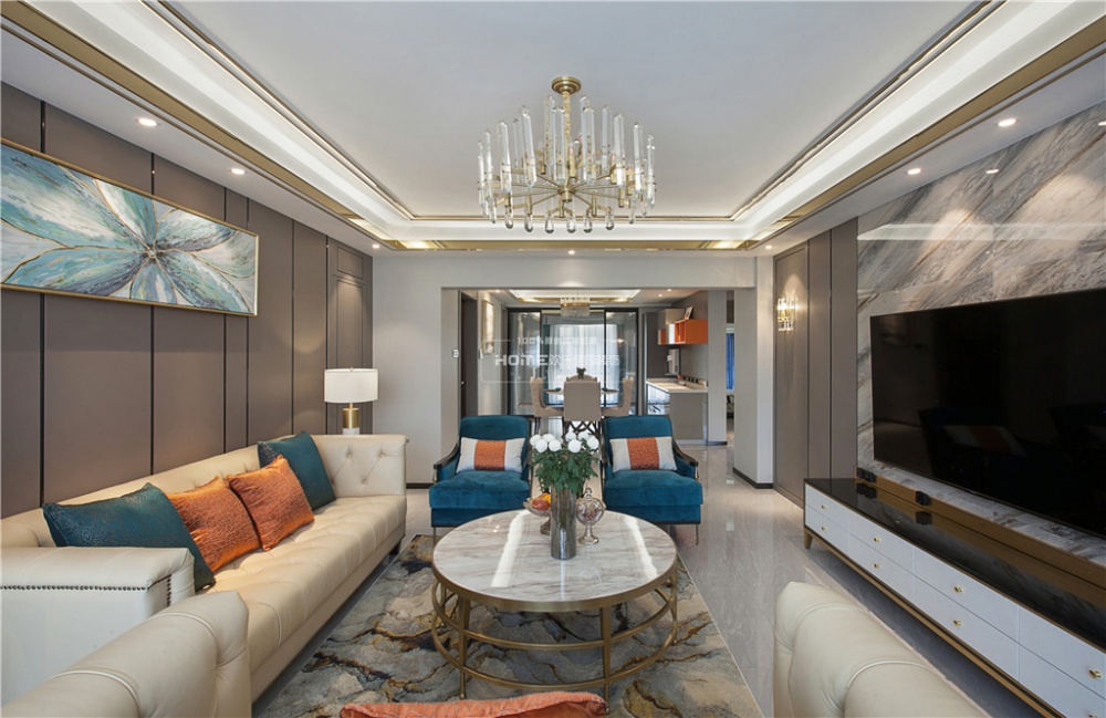客廳電視背景墻裝修效果圖歡樂佳園裝飾|現(xiàn)代輕奢風(fēng)格，滿潮流混搭客廳設(shè)計(jì)圖片賞析