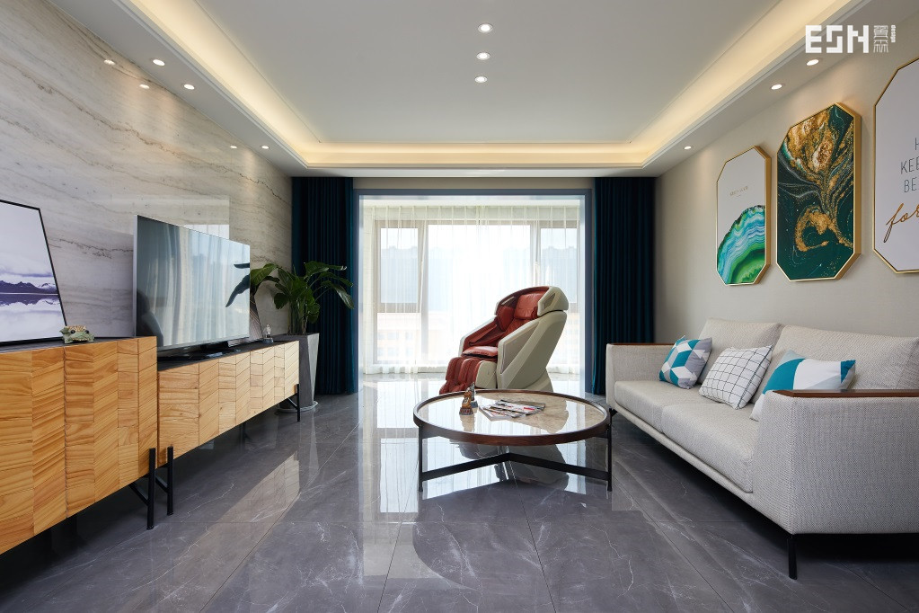 客廳窗簾裝修效果圖【翼森作品實(shí)景】龍湖源筑一家子現(xiàn)代簡約客廳設(shè)計(jì)圖片賞析