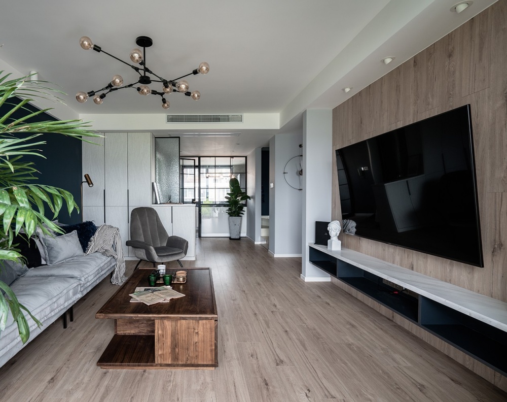 客廳電視柜裝修效果圖灰質(zhì)藍馨現(xiàn)代簡約客廳設(shè)計圖片賞析