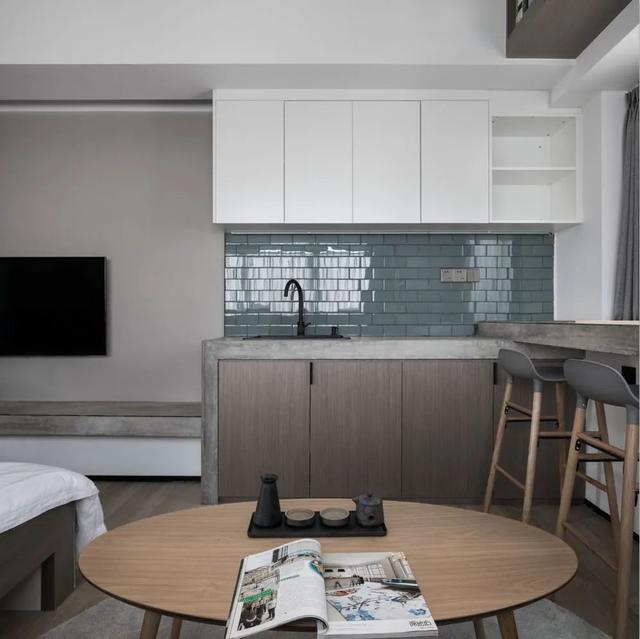 酒店公寓裝修效果圖(35㎡酒店式開(kāi)間單身公寓，半平米都沒(méi)浪費(fèi)，還裝得很有檔次)(圖11)