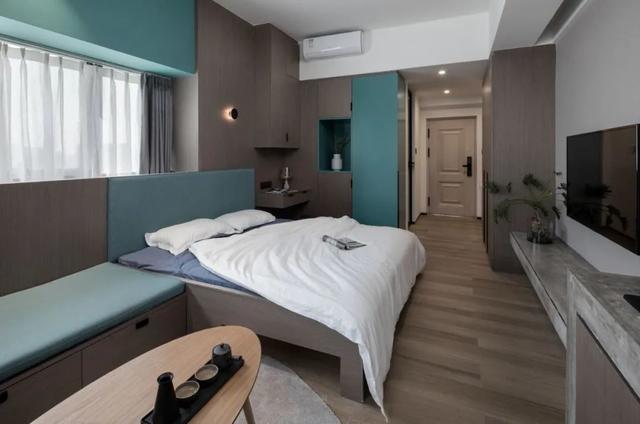 酒店公寓裝修效果圖(35㎡酒店式開(kāi)間單身公寓，半平米都沒(méi)浪費(fèi)，還裝得很有檔次)(圖15)